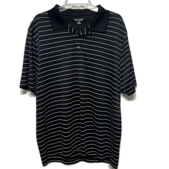 Amazon Essentials Polo Shirt Black White Short Sleeve Collared Men Reg sz Large - Picture 1 of 6